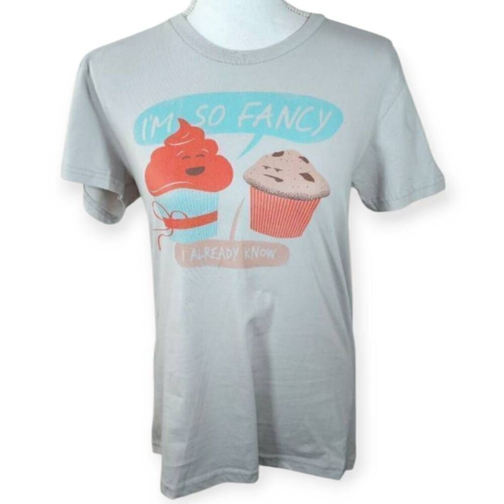 AMERICAN APPAREL "I'M SO FANCY" T-SHIRT GRAY, BLUE, & PINK.  SZ.XL EUC .